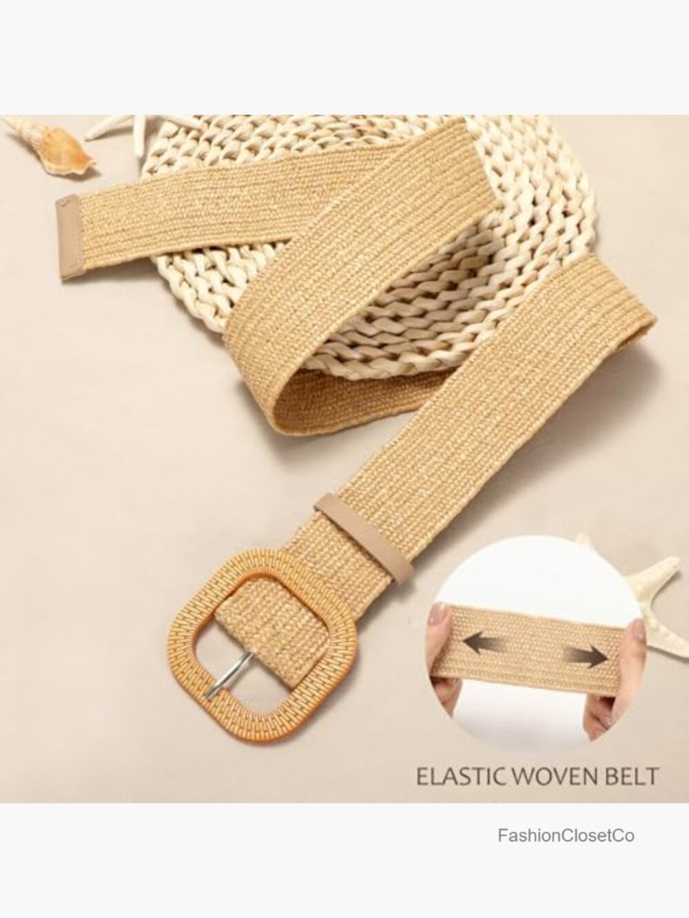 Straw Woven Stretchy Belt for Women Dresses, Wide Boho Elastic Belts - Picture 3 of 7